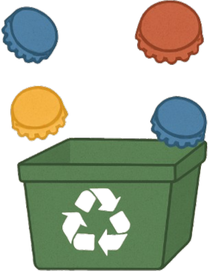 Ilustração de uma lixeira reciclavel com tampinhas
